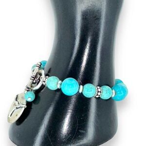 Howlite Turquoise Beaded with Bull Dangle Bracelet Toggle Clasp